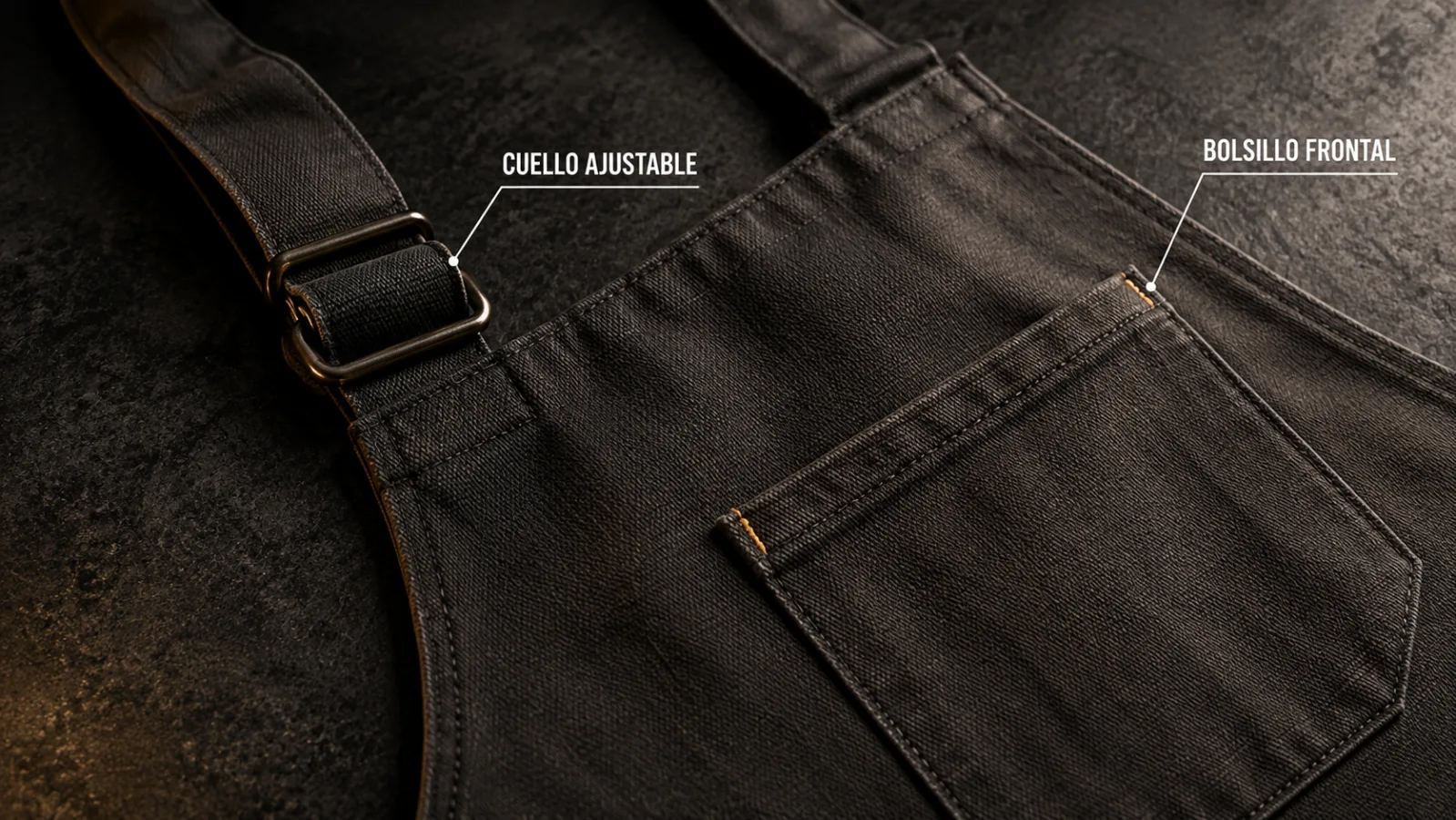 Cuello ajustable y bolsillo frontal de delantal de cocina