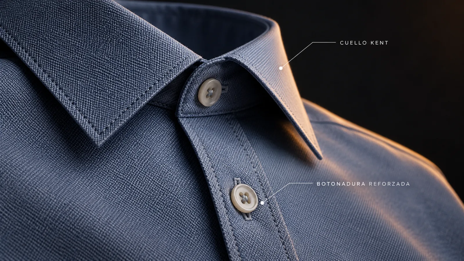 Cuello Kent y botonadura reforzada de camisa de vestir