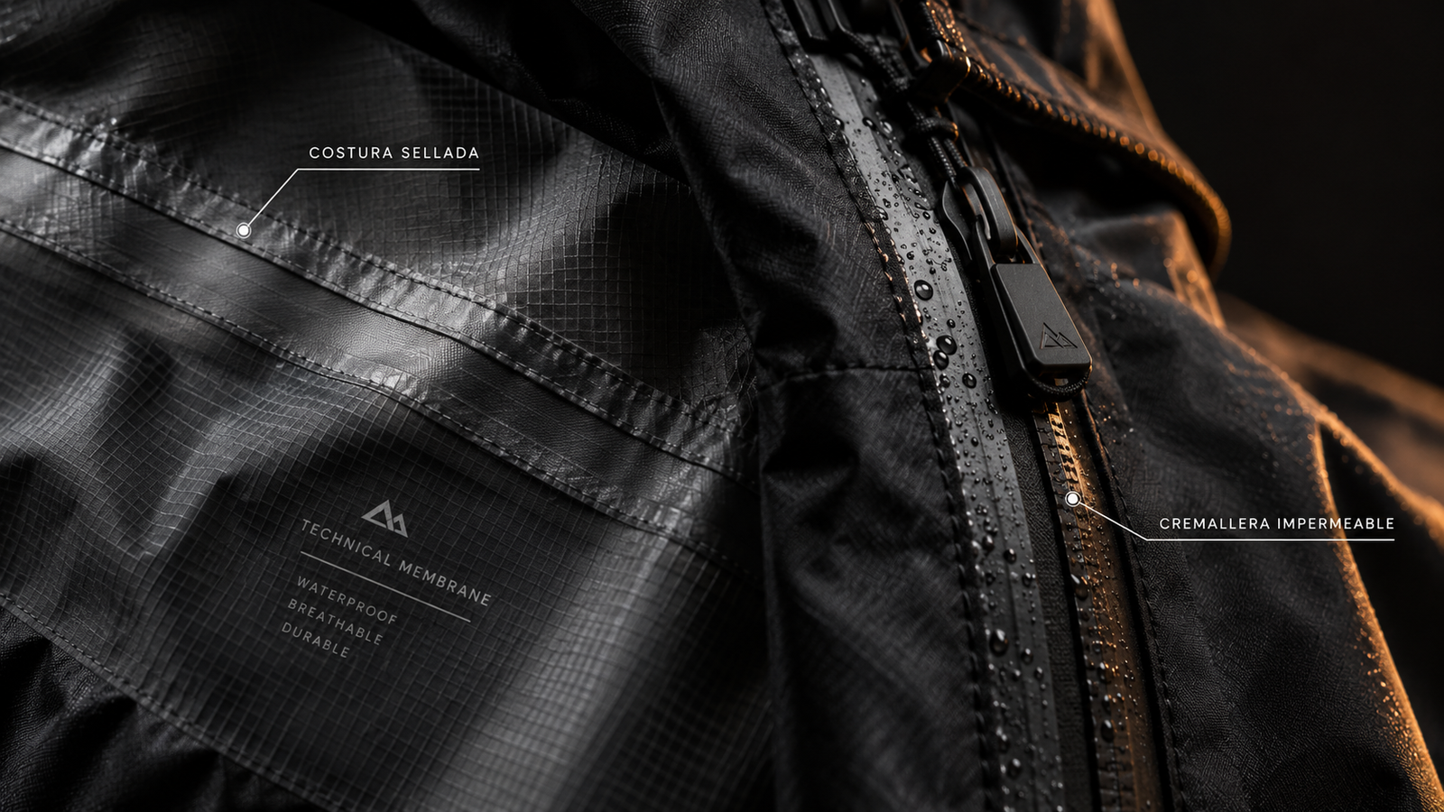 Costura sellada y cremallera impermeable de chaqueta de invierno